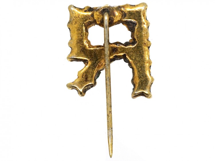 R Gold Plated & Turquoise Glass Tie Pin