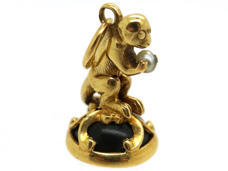 Victorian 15ct Gold Monkey Seal With a Bloodstone Base Engraved Emeline