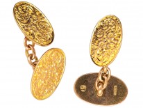 Edwardian 9ct Gold Oval Engraved Cufflinks