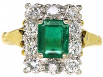 18ct Gold, Emerald & Diamond Rectangular Ring