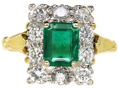 18ct Gold, Emerald & Diamond Rectangular Ring