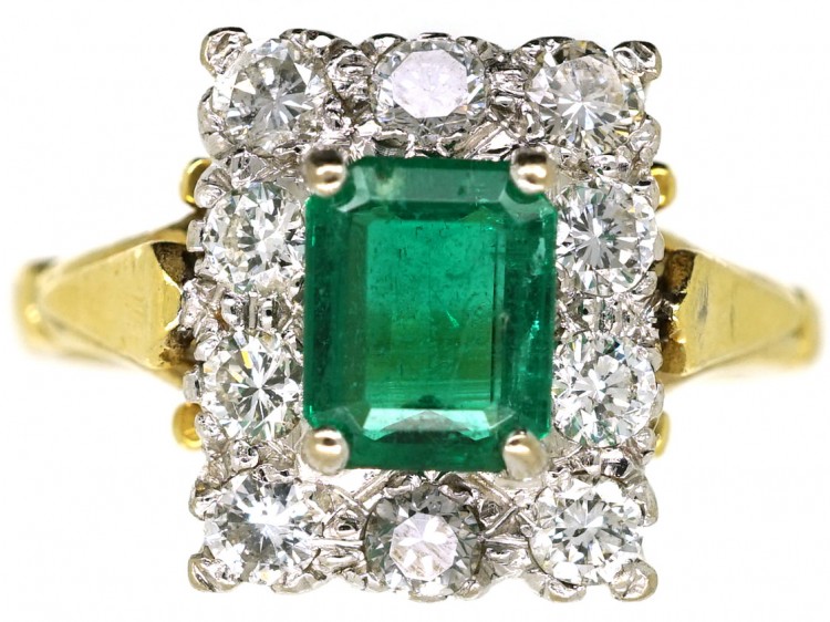 18ct Gold, Emerald & Diamond Rectangular Ring