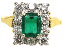 18ct Gold, Emerald & Diamond Rectangular Ring
