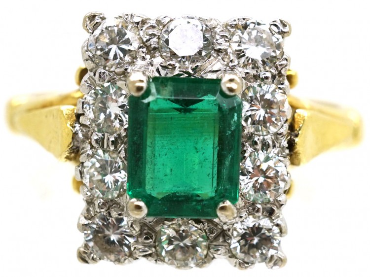 18ct Gold, Emerald & Diamond Rectangular Ring