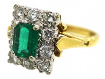 18ct Gold, Emerald & Diamond Rectangular Ring