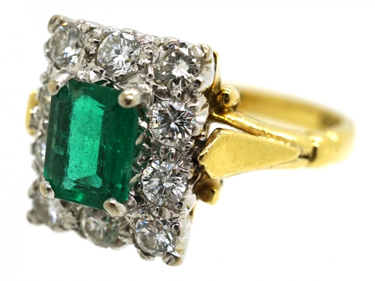 18ct Gold, Emerald & Diamond Rectangular Ring