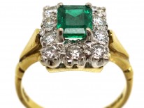 18ct Gold, Emerald & Diamond Rectangular Ring
