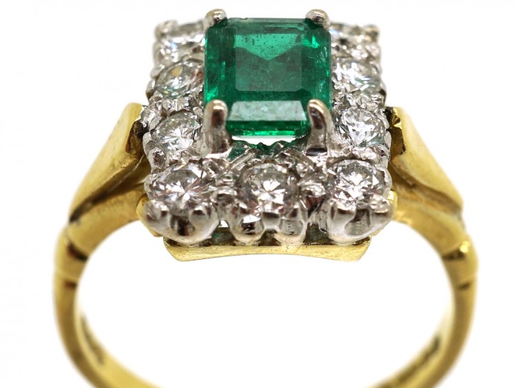 18ct Gold, Emerald & Diamond Rectangular Ring