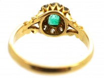 Edwardian 18ct Gold, Emerald & Diamond Cluster Ring