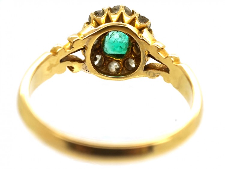 Edwardian 18ct Gold, Emerald & Diamond Cluster Ring