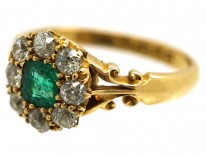 Edwardian 18ct Gold, Emerald & Diamond Cluster Ring