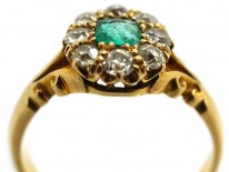 Edwardian 18ct Gold, Emerald & Diamond Cluster Ring