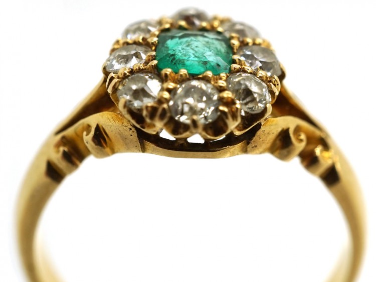 Edwardian 18ct Gold, Emerald & Diamond Cluster Ring