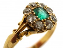 Edwardian 18ct Gold, Emerald & Diamond Cluster Ring
