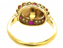 Edwardian 18ct Gold, Natural Pearl, Rose Diamond & Ruby Ring