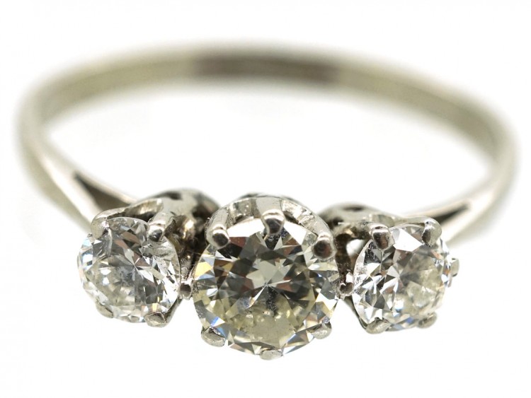 Art Deco Platinum Three Stone Diamond Ring