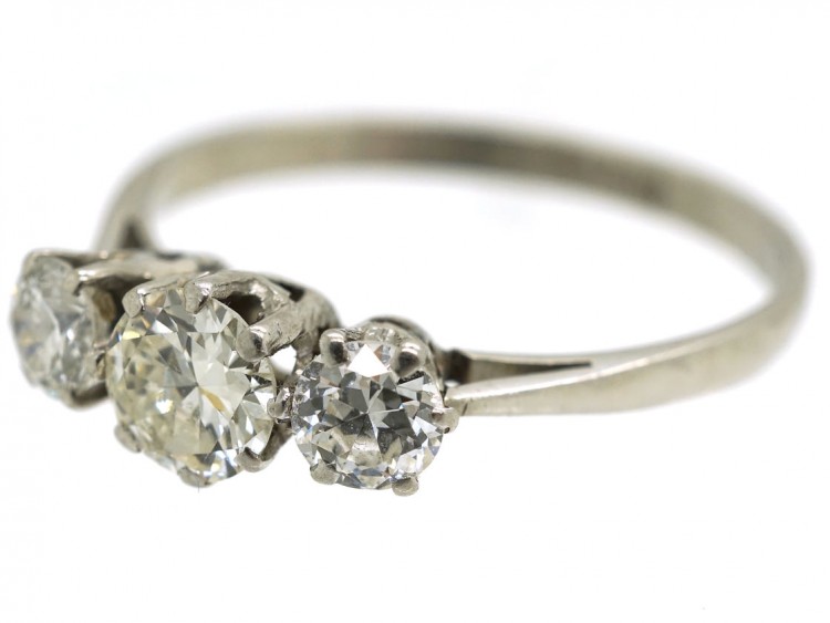 Art Deco Platinum Three Stone Diamond Ring