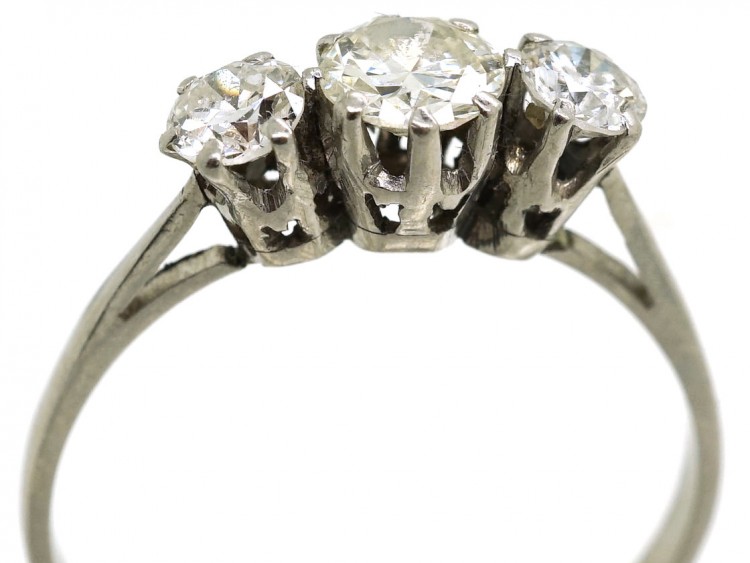 Art Deco Platinum Three Stone Diamond Ring