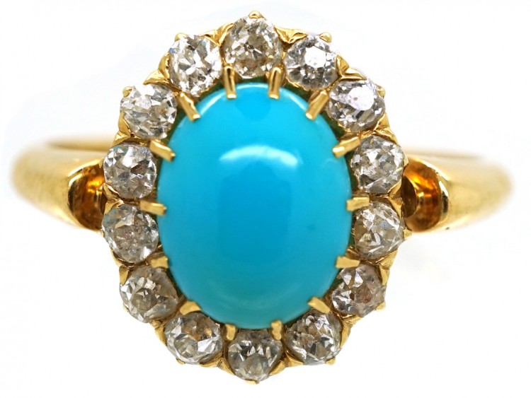Edwardian 18ct Gold, Turquoise & Diamond Ring