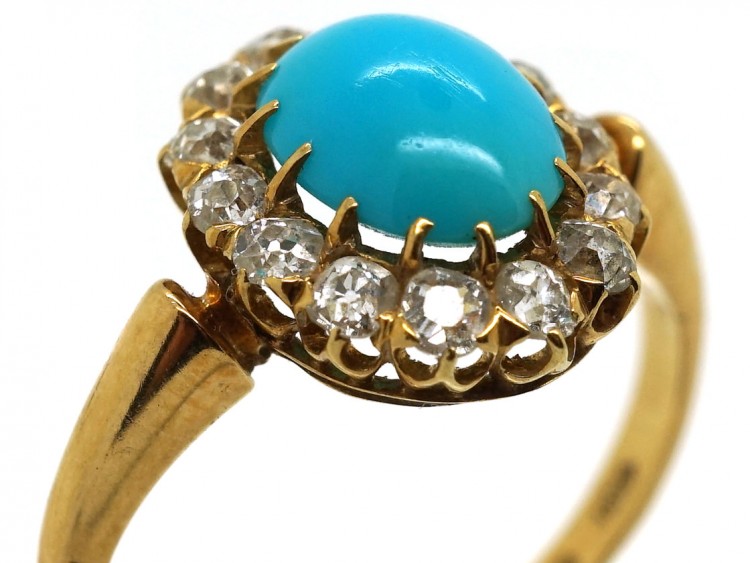 Edwardian 18ct Gold, Turquoise & Diamond Ring