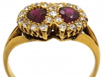 Edwardian 18ct Gold, Ruby & Diamond Double Heart Ring