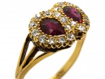 Edwardian 18ct Gold, Ruby & Diamond Double Heart Ring