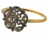 Edwardian 18ct Gold, Platinum & Rose Diamond Flower Ring