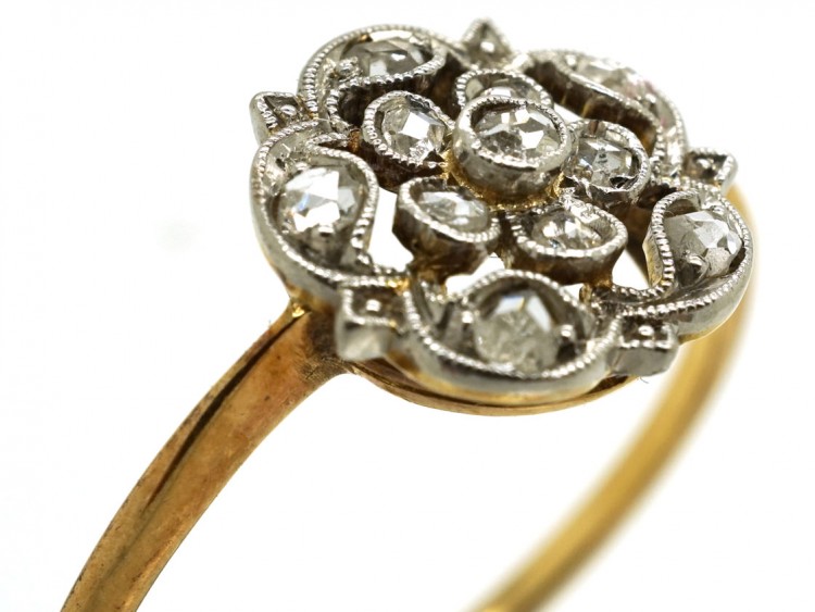 Edwardian 18ct Gold, Platinum & Rose Diamond Flower Ring