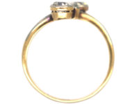 Art Nouveau 18ct Gold, Platinum & Two Stone Diamond Crossover Ring