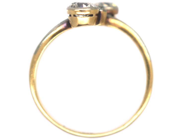 Art Nouveau 18ct Gold, Platinum & Two Stone Diamond Crossover Ring