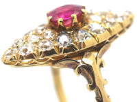 Edwardian 18ct Gold, Ruby & Diamond Marquise Ring