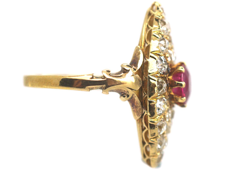 Edwardian 18ct Gold, Ruby & Diamond Marquise Ring