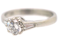 Millenium Platinum & Diamond Solitaire Ring With Diamond Baguette Shoulders