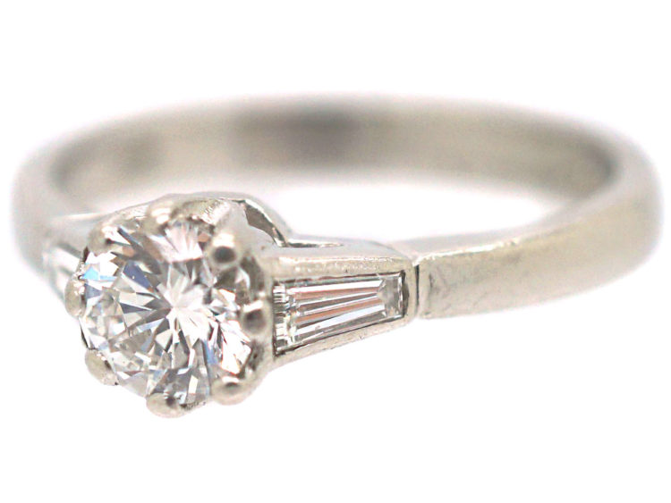 Millenium Platinum & Diamond Solitaire Ring With Diamond Baguette Shoulders