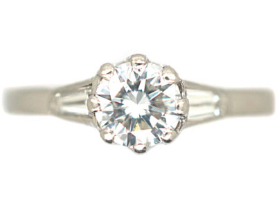 Millenium Platinum & Diamond Solitaire Ring With Diamond Baguette Shoulders