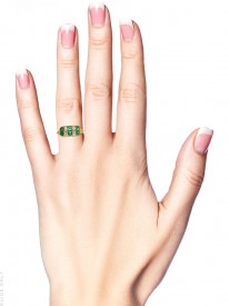 Victorian 18ct Gold, Emerald & Diamond Two Row Carved Half Hoop Ring