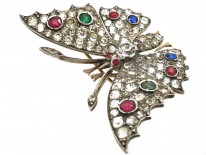 Victorian Silver & Paste Butterfly Tremblant Brooch and Hair Ornament in Original Case