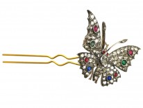 Victorian Silver & Paste Butterfly Tremblant Brooch and Hair Ornament in Original Case