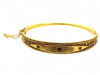 Victorian 15ct Gold, Diamond & Ruby Bangle