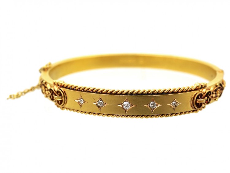 Victorian 15ct Gold Five Stone Diamond Bangle