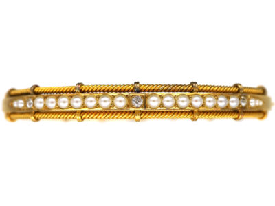 Victorian Diamond & Natural Split Pearl Bangle