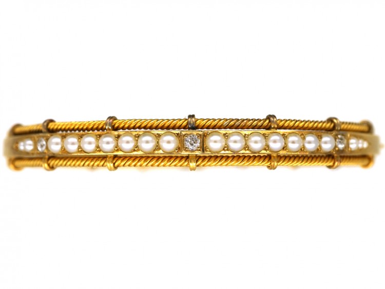 Victorian Diamond & Natural Split Pearl Bangle