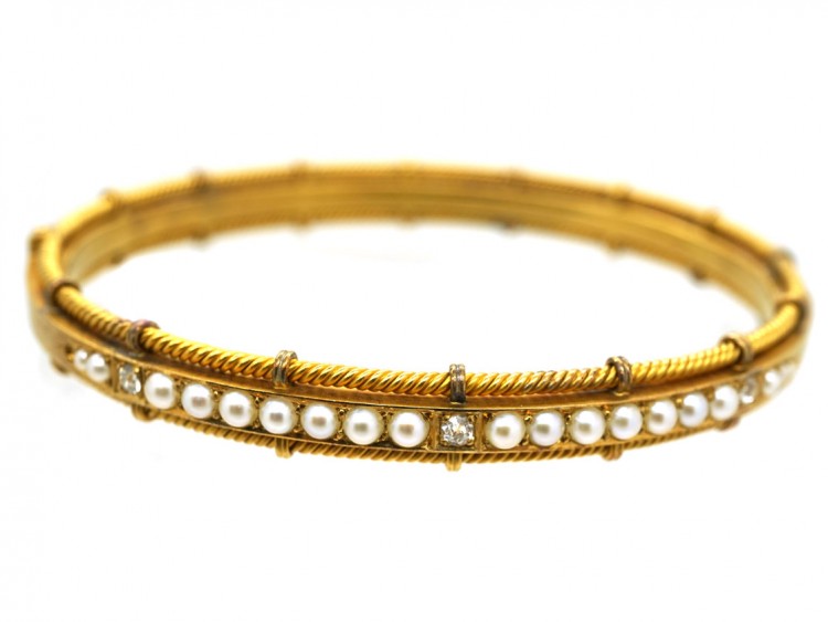 Victorian Diamond & Natural Split Pearl Bangle