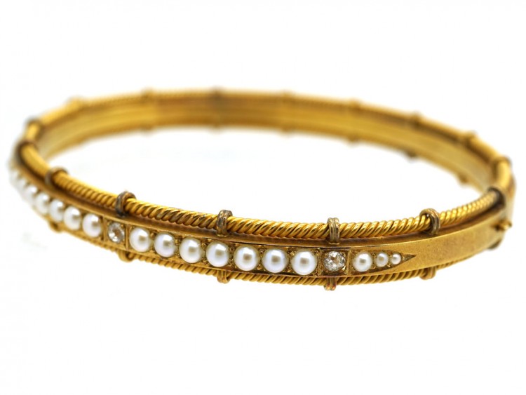 Victorian Diamond & Natural Split Pearl Bangle