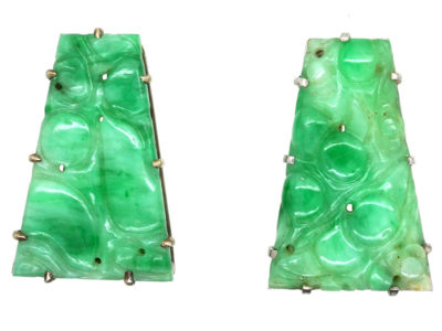 Art Deco 18ct White Gold, Pair of Carved Jade Clips Art Deco 18ct White Gold, Pair of Carved Jade Clips