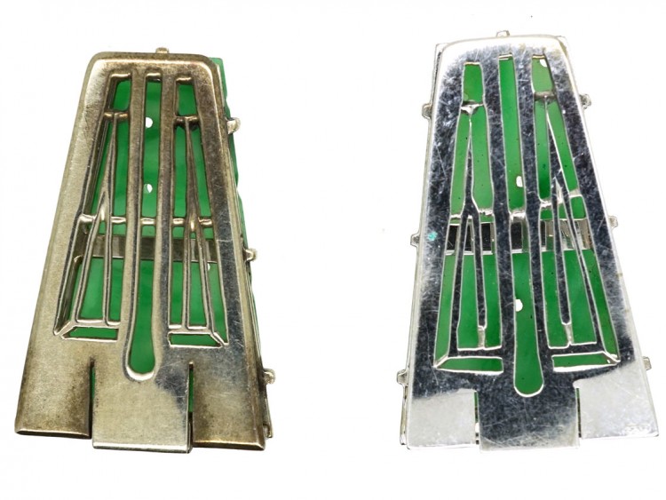 Art Deco 18ct White Gold, Pair of Carved Jade Clips