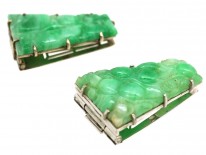 Art Deco 18ct White Gold, Pair of Carved Jade Clips