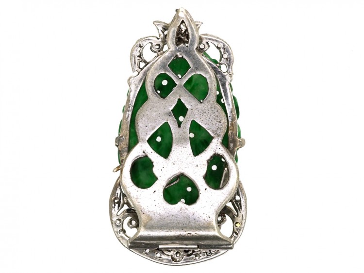 Art Deco 18ct White Gold, Jade & Rose Diamond Clip