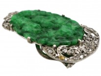Art Deco 18ct White Gold, Jade & Rose Diamond Clip