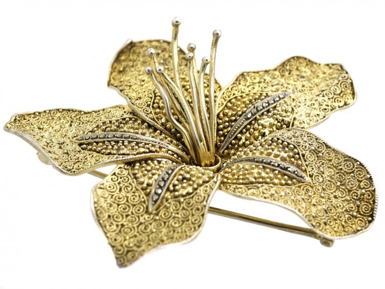 Theodor Fahrner Silver Gilt & Marcasite Flower Brooch